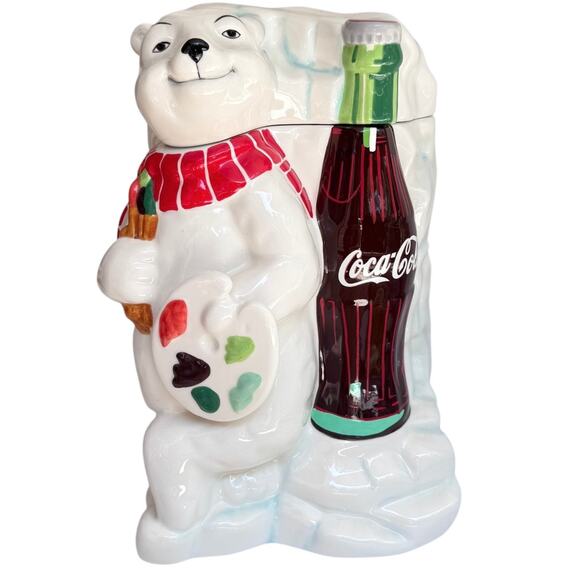 Coca Cola POLAR BEAR COOKIE JAR Work Of Art Gibson 2000 Coke Bottle Canister Lid - Picture 10 of 10